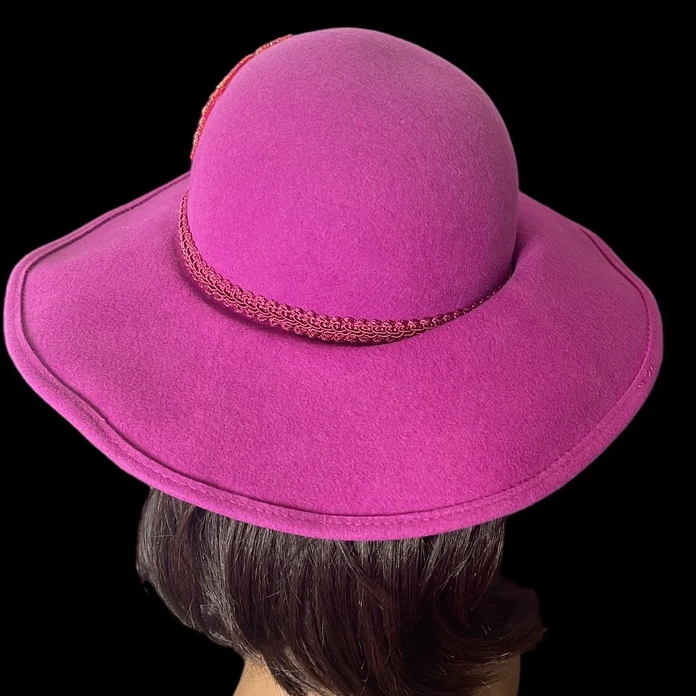 Vintage Fushia Wool Hat with Flower - Picture 3 of 16